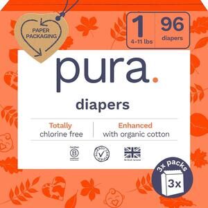 **SOLD** Pura Hypoallergenic Diapers, Size 1 (4-11lbs), Newborn, 96 doapers